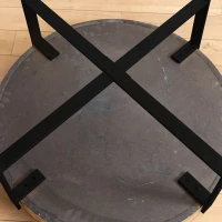 31.29" Modern Retro Splicing Round Coffee Table, Fir Wood Table Top with Black Cross Legs Base, Easy Assembly and Maintenance, Black(m-8)