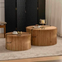 Vintage Cylindrical Nesting Coffee Table Set with Vertical Textured Embossed Design, No Assembly Required, 31.5" and 23.62", Natural(m-3)