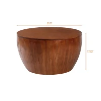 31.5" Vintage Style Bucket Shaped Coffee Table with Storage Function for Office, Dining Room, and Living Room, 31.5"x31.5"x17.72", Brown(m-3)