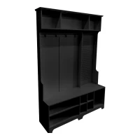 Hall Tree with Shoe Bench, Coat Rack, Storage Shelves, Pegboard, and Shoe Storage, 57.48"L x 14.96"W x 77.17"H, Black(m-11)