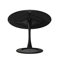 42.13" Modern Round Dining Table with Patchwork Solid Wood Veneer Top, Metal Base, and 220 lbs Weight Capacity, Black(m-5)