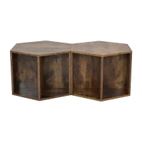 Hexagonal Coffee Table Set, 2-Piece Antique Wood Side Table Nightstand with Storage Shelves, Versatile Design, 47.24'' x 23.62'' x 15.74'', Antique brown(m-2)