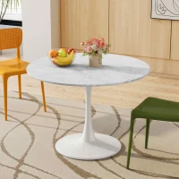 42.12" Modern Round Dining Table with Printed White Marble Table Top, Metal Base, Sturdy and Durable, Easy Assembly and Maintenance, marble(m-1)