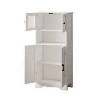 Four Door Storage Cabinet with LED Light, Open Shelf, Transparent Acrylic Doors, Adjustable Shelves, 23.62"L x 11.81"W x 50.39"H, White(m-6)