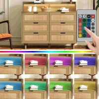 43.31" 6-Drawer Rattan Storage Cabinet with LED Lights and Power Outlet, for Bedroom and Living Room, Natural(m-5)