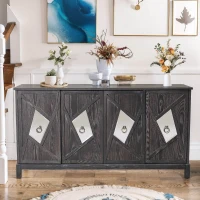 Modern 4-Door Cabinet with Mirrored Decorative Doors, Ample Storage, Easy Assembly, 59.84"L x 15.75"W x 31.89"H, Grey(m-5)