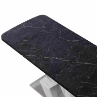Modern Square Dining Table, Stretchable Black Marble Table Top with MDF X-Shape Legs and Metal Base, Easy Assembly, 62.99"L x 31.5"W x 30.12"H, Black White(m-6)