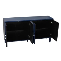 Stylish 4-Door Storage Cabinet with Pine Legs and MDF, Versatile for Living Room, Bedroom, and Kitchen, 59.84"L x 15.75"W x 32.48"H, Navy Blue(m-6)