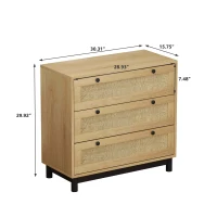 30.31" 3-Drawer Storage Cabinet with Rope Woven Drawers, High-Quality MDF and Pine Legs, for Bedroom, Living Room, Hallways, Oak(m-3)