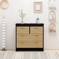 4-Drawer Rattan Cabinet, Modern Design with Ample Storage, Easy Assembly, Anti-Tipping Safety, 31.5"x15.75"x31.5", Black(m-4)