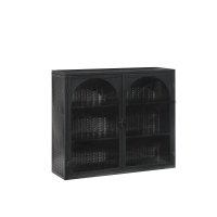 27.56" Modern Two-Door Wall Cabinet with Glass Doors, Three-Tier Storage, and Woven Pattern for Entryway, Living Room, Bathroom, Dining Room, Black