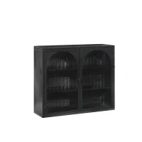 27.56" Modern Two-Door Wall Cabinet with Glass Doors, Three-Tier Storage, and Woven Pattern for Entryway, Living Room, Bathroom, Dining Room, Black(m-2)