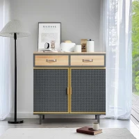 31.5" Wide 2 Drawer Sideboard, Modern Furniture Decor with Iron and Carbonized Bamboo, Easy Assembly, Ample Storage, 31.5"L x 13.78"W x 31.5"H, Dark Gray(m-5)