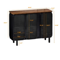 40.94" Glass Doors Modern Three-Door Cabinet with Two-Tier Storage and Fir Wood Top for Entryway, Living Room, Home Office, Dining Room, Black+Brown(m-3)