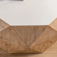 38.18" American Retro Style Coffee Table with Three-Dimensional Embossed Pattern, White Tabletop, No Assembly Required, 150 lb Load Capacity, White+Oak(m-7)