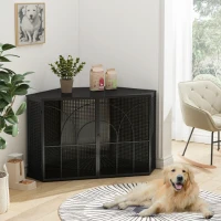47.24" Spacious Dog Cage with Tempered Glass, Sturdy Iron Frame, Hollow Out Design, Easy Assembly, Black(m-1)