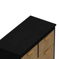 4-Drawer Rattan Cabinet, Modern Design with Ample Storage, Easy Assembly, Anti-Tipping Safety, 31.5"x15.75"x31.5", Black(m-5)
