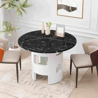 42.12" Modern Round Dining Table with Printed Black Marble Table Top, Sturdy MDF Base, Easy Assembly, 220 lbs Capacity, Black White(m-1)