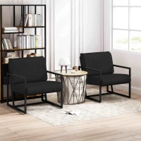 Modern Fashion PU Leather Armchair with Metal Frame, Extra-Thick Padded Backrest and Seat Cushion, Ergonomic Design, 26.77"L x 25.98"W x 29.53"H, Black(m-1)