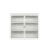 27.56" Modern Two-Door Wall Cabinet with Three-Tier Storage, Fluted Tempered Glass Doors, and Adjustable Shelves for Entryway, Living Room, Bathroom, Dining Room, White(m-11)