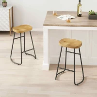 29.53" Minimalist Bar Stools Set of 2, Counter Height, Pine Wood and Iron Frame, Ergonomic Design, 250 lbs Capacity, Easy Assembly, Wood(m-5)