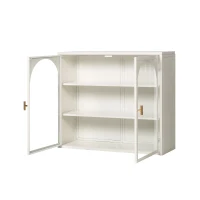 27.56" Modern Wall Cabinet with Glass Doors, Three-Tier Storage, and Woven Pattern for Entryway, Living Room, Bathroom, Dining Room, White(m-6)