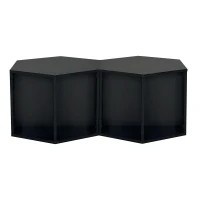 Hexagonal Coffee Table Set, 2-Piece Side Table Nightstand with Storage Shelves, Versatile Modern Design, 47.24" x 23.62" x 15.75", Black Brown(m-2)