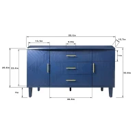 Stylish 2-Door 3-Drawer Cabinet with Carved Effect, Adjustable Shelves, and Easy Assembly, 55.12"L x 15.75"W x 32.68"H, Navy Blue(m-3)