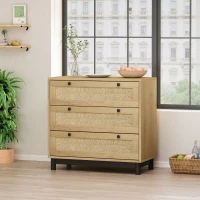 30.31" 3-Drawer Storage Cabinet with Rope Woven Drawers, High-Quality MDF and Pine Legs, for Bedroom, Living Room, Hallways, Oak(m-1)