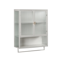 23.62" Modern Wall Cabinet with Glass Doors, Two-Tier Enclosed Storage, Open Shelf, and Towel Rack for Bathroom, Dining Room, 23.62"L x 9.06"W x 30.71"H, White