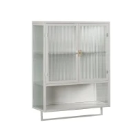 23.62" Modern Wall Cabinet with Glass Doors, Two-Tier Enclosed Storage, Open Shelf, and Towel Rack for Bathroom, Dining Room, 23.62"L x 9.06"W x 30.71"H, White(m-2)