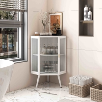 22.25" Floor Corner Cabinet with Tempered Glass Door, White