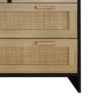 4-Drawer Rattan Cabinet, Modern Design with Ample Storage, Easy Assembly, Anti-Tipping Safety, 31.5"x15.75"x31.5", Black(m-7)