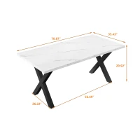 70.87" Modern Square Dining Table with Printed White Marble Table Top, Black X-Shape Legs, and 220 lbs Weight Capacity, White(m-3)