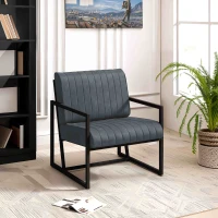 Modern Fashion PU Leather Armchair with Metal Frame, Extra-Thick Padded Backrest and Seat Cushion, 26.77"L x 25.98"W x 29.53"H, Grey(m-4)