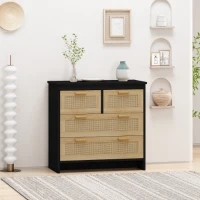 4-Drawer Rattan Cabinet, Modern Design with Ample Storage, Easy Assembly, Anti-Tipping Safety, 31.5"x15.75"x31.5", Black(m-1)