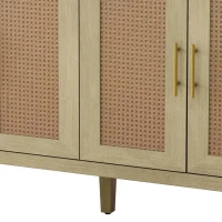 Modern 4-Door Cabinet with Rattan Decorative Doors, Adjustable Shelves, and Ample Storage, 59.84"L x 15.75"W x 32.68"H, Easy Assembly, Natural(m-7)