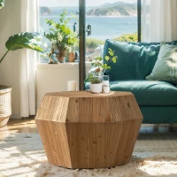 31.5" Octagonal Wooden Coffee Table, American Retro Style, Fir Wood and MDF, No Assembly Required, 150 lbs Weight Capacity, Natural(m-1)