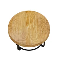 Modern Round Coffee Table with Carved Pine Top and Metal Legs, Easy Assembly, 31.5" Diameter for Living Room, Office, Reception Room, Natural+Black(m-6)