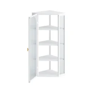 Glass Door Wall Mounted Corner Cabinet with Four-Tier Storage for Bedroom, Living Room, Bathroom, Kitchen, 22.24"L x 15.94"W x 41.34"H, White(m-10)