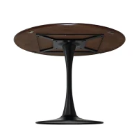 42.13" Modern Round Dining Table with Solid Wood Veneer Top, Metal Base, and Easy Assembly, Brown Oak(m-7)