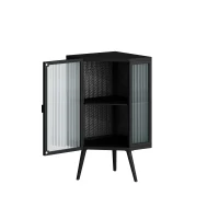 22.25" Floor Corner Cabinet with Tempered Glass Door & Storage Shelves for Bathroom, Living Room, Bedroom, Easy Assembly, 31.5" H, Black(m-10)