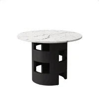 42.12" Modern Round Dining Table with Printed Black Marble Table Top, Sturdy MDF Base, Easy Assembly, 220 lbs Capacity, White+Black(m-2)