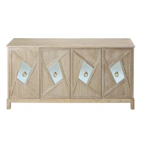 Modern 4-Door Cabinet with Mirrored Decorative Doors, Ample Storage, Solid Wood Legs, Easy Assembly, 59.84"L x 15.75"W x 31.89"H, Wood(m-2)