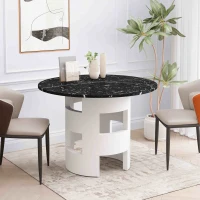 42.12" Modern Round Dining Table with Printed Black Marble Table Top, Sturdy MDF Base, Easy Assembly, 220 lbs Capacity, Black White(m-4)