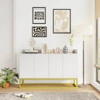 Stylish 4-Door Storage Cabinet with Square Metal Legs, Adjustable Shelf, and Particle Board Material, 47.24"L x 11.81"W x 31.69"H, White(m-4)