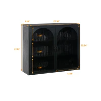 27.56" Modern Two-Door Wall Cabinet with Glass Doors, Three-Tier Storage, and Woven Pattern for Entryway, Living Room, Bathroom, Dining Room, Black(m-3)