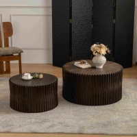 Vintage Cylindrical Nesting Coffee Table Set with Vertical Textured Embossed Design, No Assembly Required, Dark Brown(m-1)