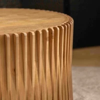 Vintage Cylindrical Nesting Coffee Table Set with Vertical Textured Embossed Design, No Assembly Required, 31.5" and 23.62", Natural(m-6)