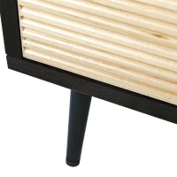 Elegant Vintage 4-Door Cabinet with Carved Pine Panels, Light Reflection Effect, Versatile Storage, and Easy Assembly, 59.84"L x 15.75"W x 32.28"H, Black(m-9)